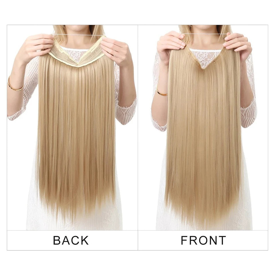 SARLA Synthetic No Clip Hair Extension Ombre Natural Fake False Long Straight Hairpiece Blonde Hair For Women
