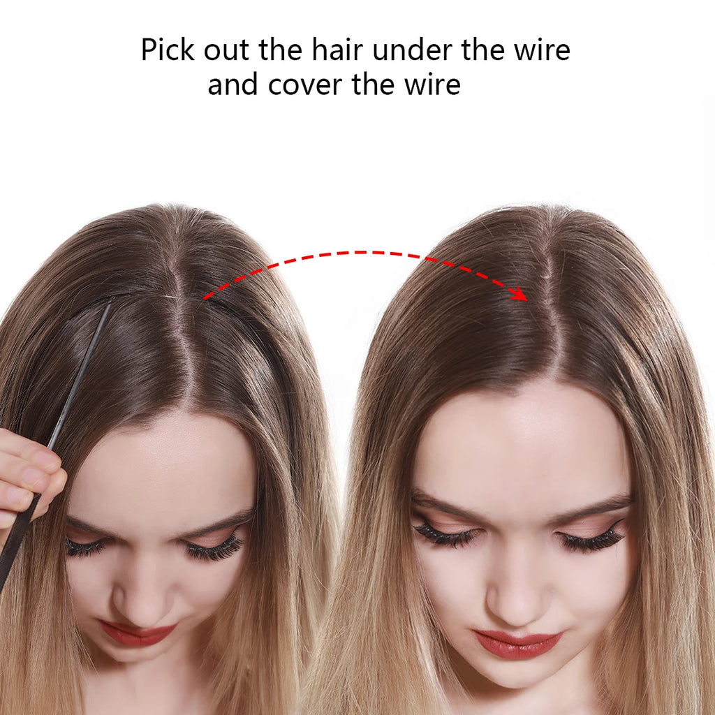 SARLA Synthetic No Clip Hair Extension Ombre Natural Fake False Long Straight Hairpiece Blonde Hair For Women