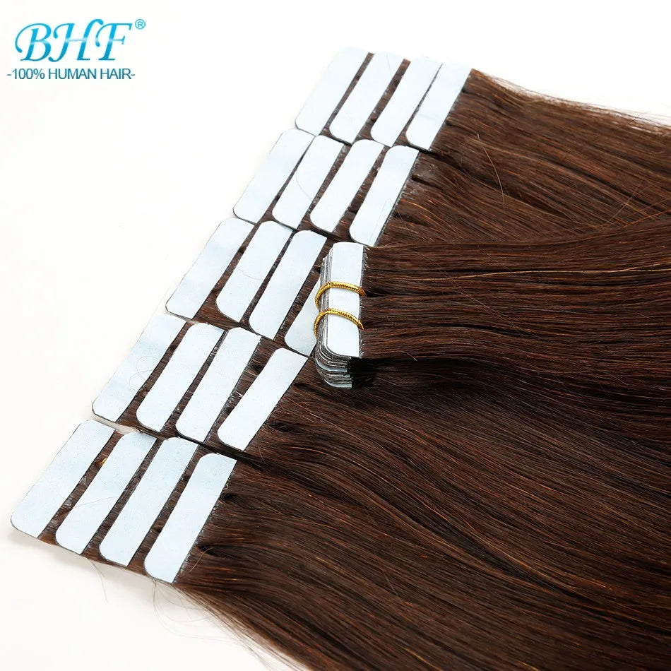 BHF Tape In Hair Extensions Human Hair 20pcs/Pack European Remy Straight Invisible Tape Ins Adhensive 100% Human Hair For Salon