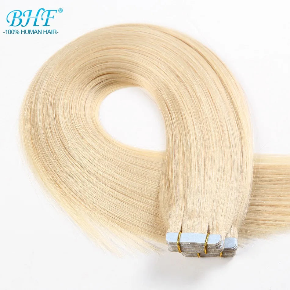 BHF Tape In Hair Extensions Human Hair 20pcs/Pack European Remy Straight Invisible Tape Ins Adhensive 100% Human Hair For Salon