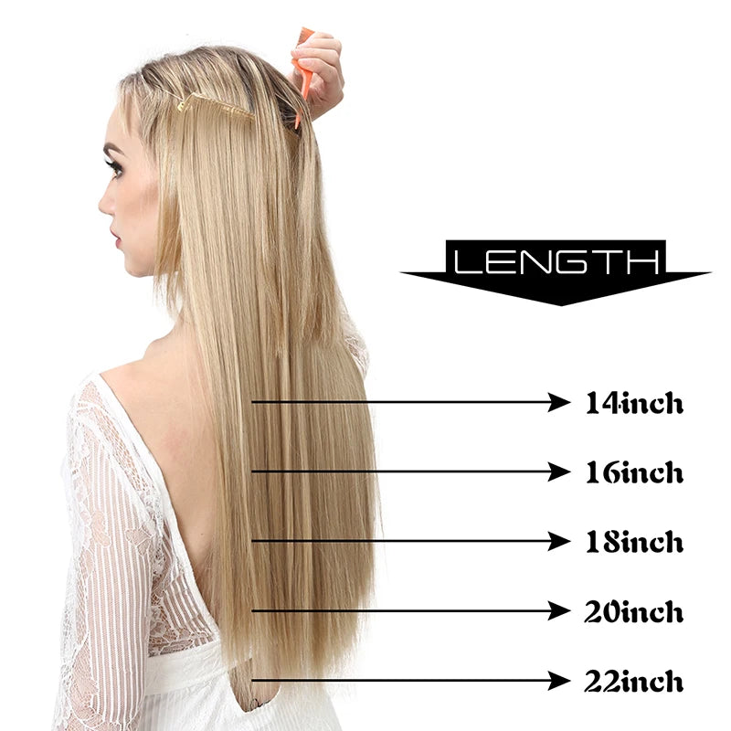 SARLA Synthetic No Clip Hair Extension Ombre Natural Fake False Long Straight Hairpiece Blonde Hair For Women
