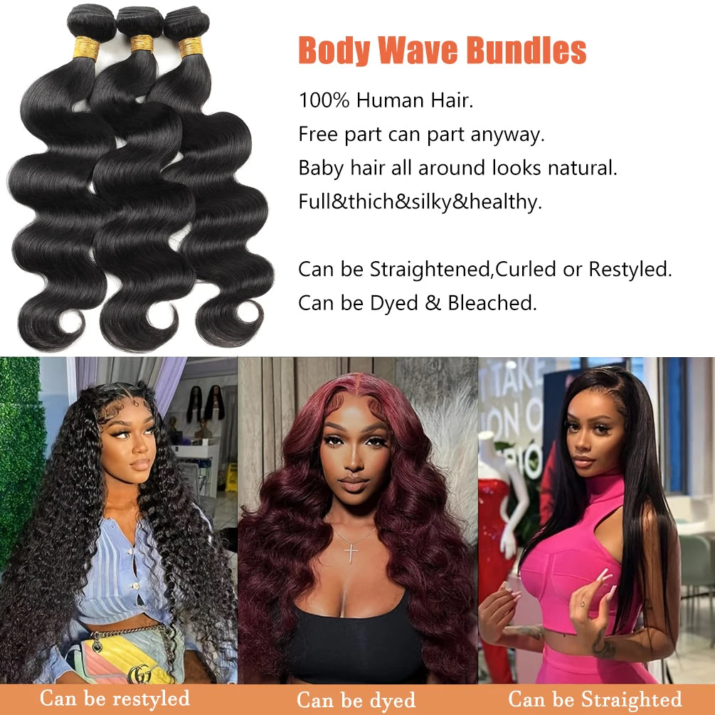 Newmi 12A Brazilian Body Wave Human Hair Bundles 100% Human Hair Extensions Natural Black 10-30 Inch 1/2/3/4pcs Bundles