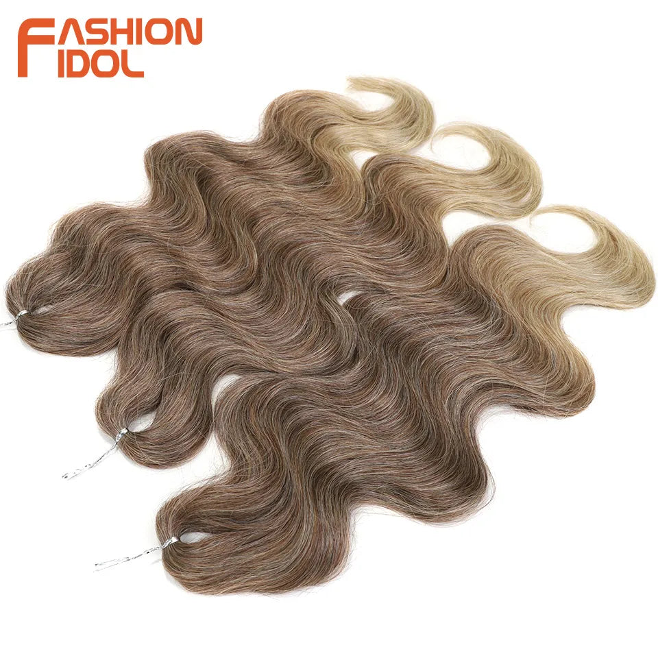 FASHION IDOL 24 inch Body Wave Crochet Hair 3PCS Synthetic Hair Braids Fake Hair Ombre Blonde Natural Braiding Hair Extensions