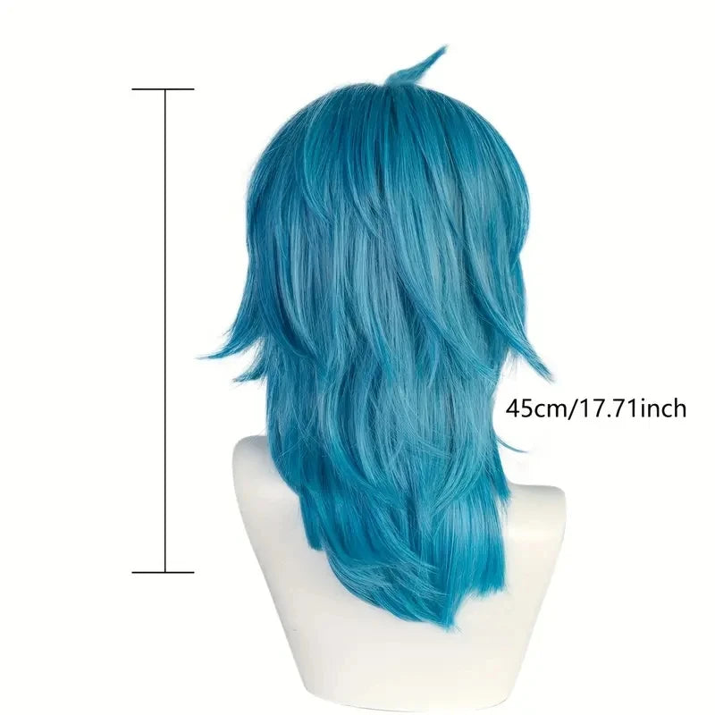 Artificial Medium-Length Straight Blue Salic Cosplay Hairstyle with Bangs - Heat-Resistant, Synthetic, Perfect for Halloween