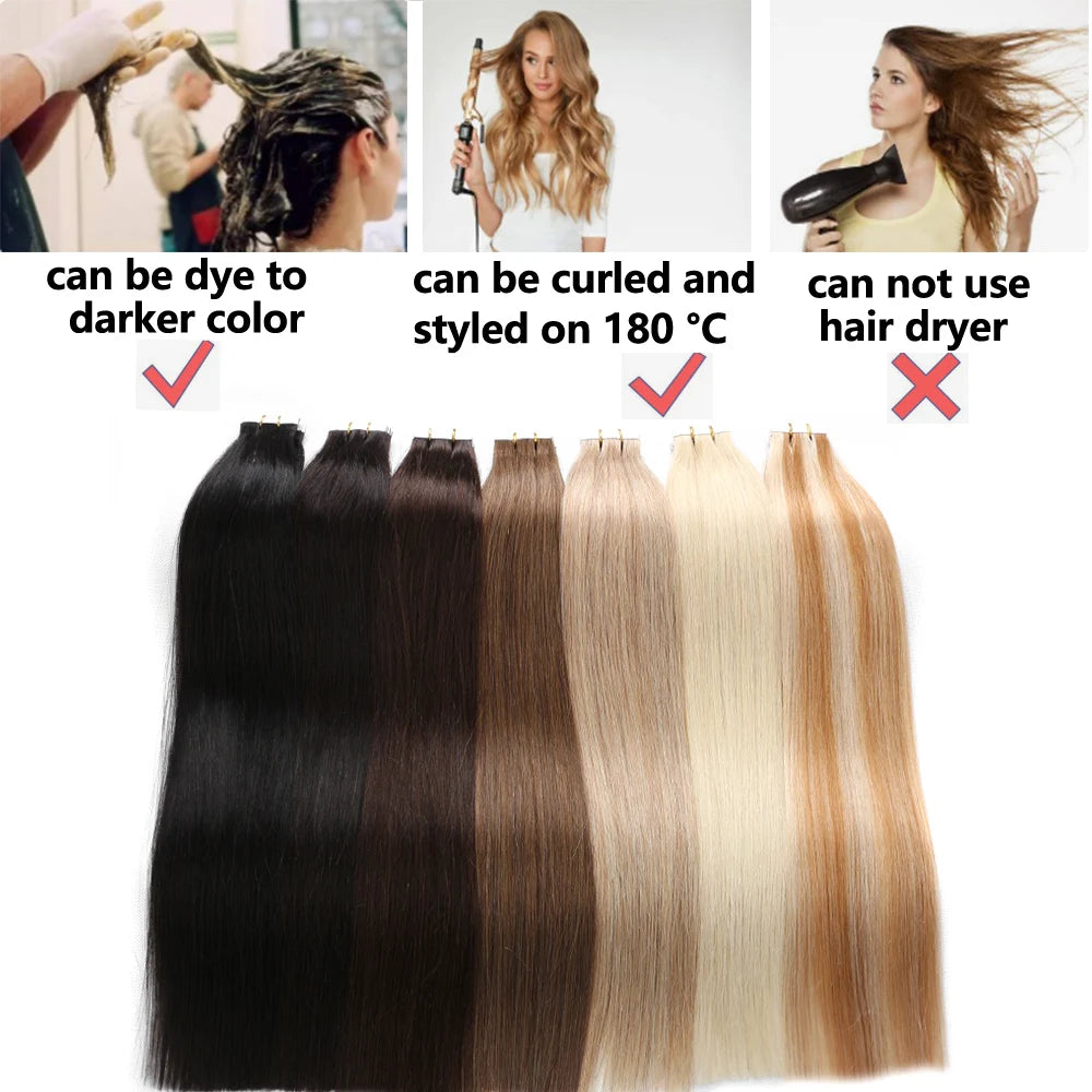 BHF Tape In Hair Extensions Human Hair 20pcs/Pack European Remy Straight Invisible Tape Ins Adhensive 100% Human Hair For Salon