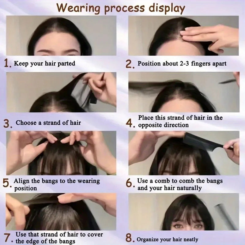 Synthetic Hair Clip-In Bangs Cut Wispy Fringe with Sideburns Dark Brown Natural Look for Women Daily Party Wear