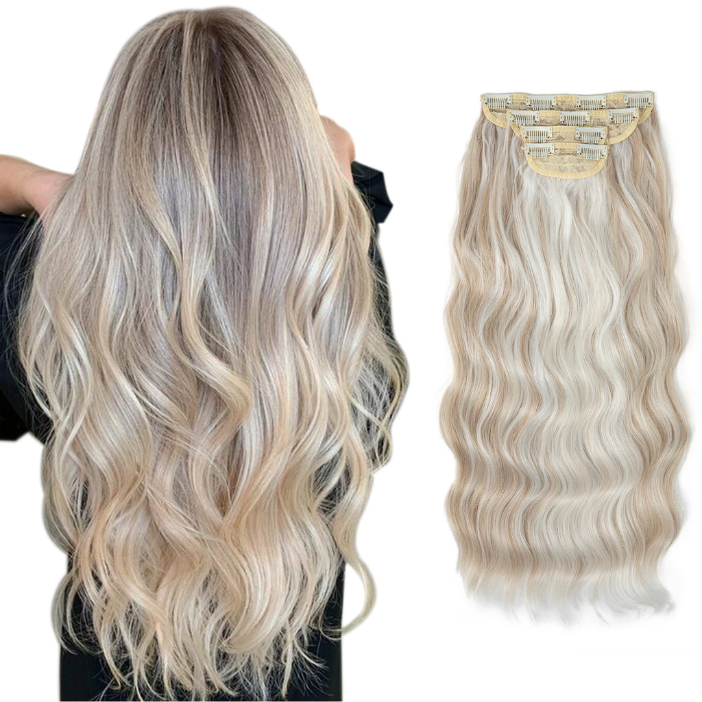 SARLA 4pcs/set Synthetic Long Wavy Clip In Hair Extensions 22" Thick Hairpiece For Women Brown Blonde Black Natural Fake Hair
