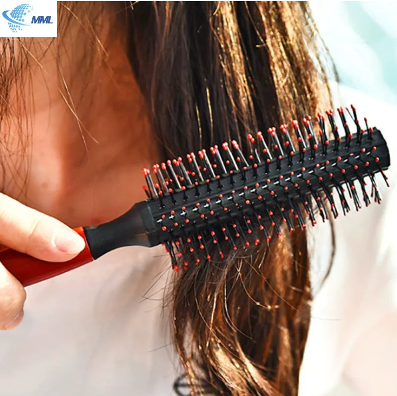 Professional Anti-Static Cylindrical Bristle Curly Hair Styling Round Comb Nylon Teeth Roller Comb Special for Real Hair Wigs