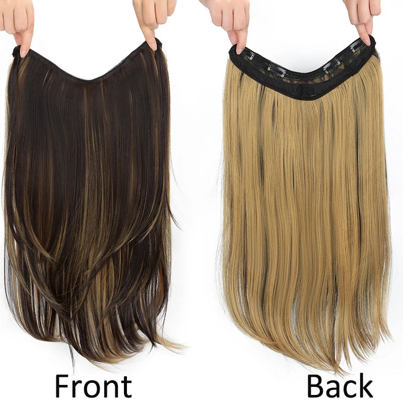 WIGSIN 22Inch Synthetic Long Straight Layered Clip-in Hair Extension V-shaped Black Blonde Invisible Hairpiece for Women