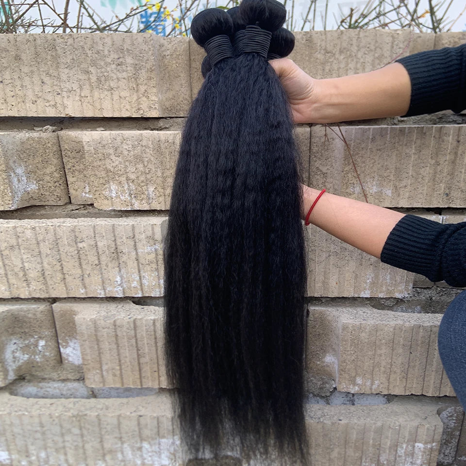 Wholesale 8-30 Inch Kinky Straight Human Hair Bundle Virgin Hair Brazilian Yaki Hair Bundle Remy Human Hair Extensions for Women