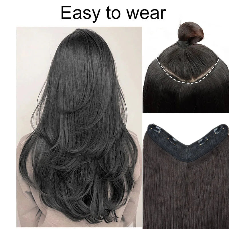 WIGSIN 22Inch Synthetic Long Straight Layered Clip-in Hair Extension V-shaped Black Blonde Invisible Hairpiece for Women