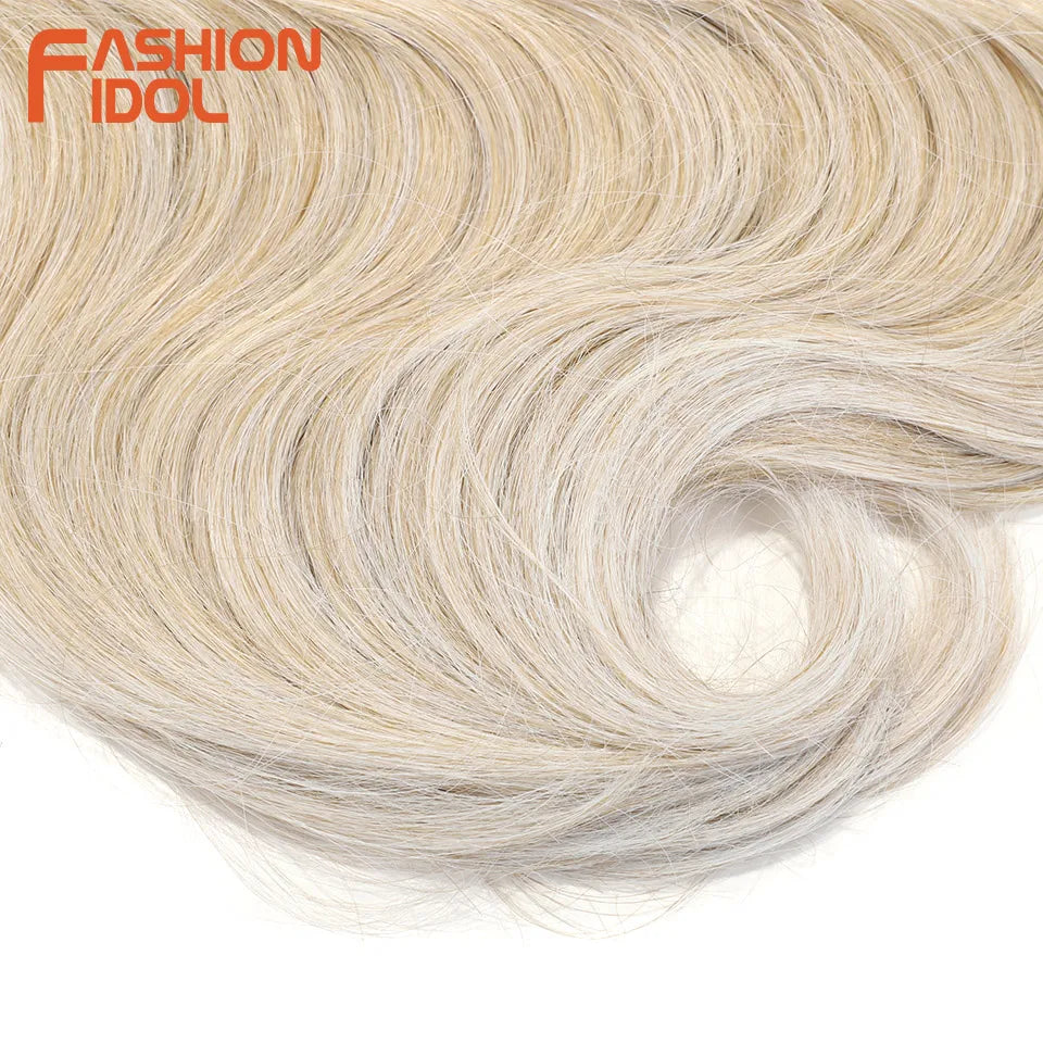 FASHION IDOL 24 inch Body Wave Crochet Hair 3PCS Synthetic Hair Braids Fake Hair Ombre Blonde Natural Braiding Hair Extensions