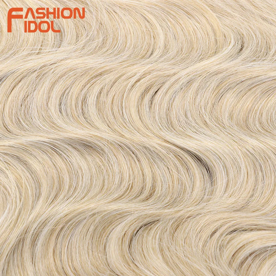 FASHION IDOL 24 inch Body Wave Crochet Hair 3PCS Synthetic Hair Braids Fake Hair Ombre Blonde Natural Braiding Hair Extensions