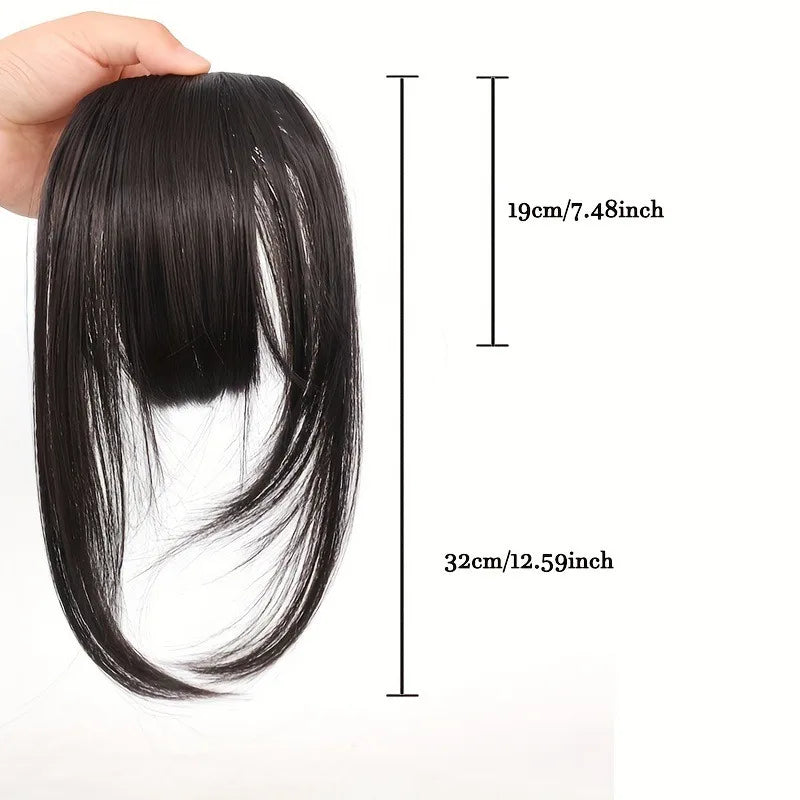 Synthetic Hair Clip-In Bangs Cut Wispy Fringe with Sideburns Dark Brown Natural Look for Women Daily Party Wear