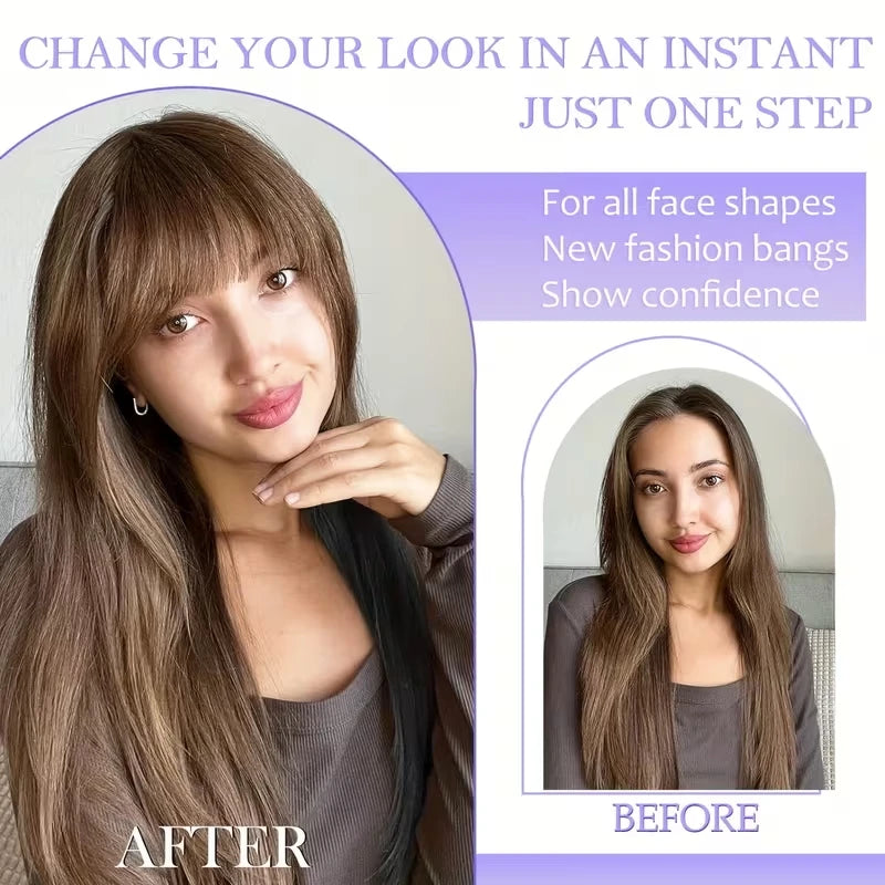 Synthetic Air Bangs Sideburns Short Straight Clip in Bangs Fake Front Hairpiece for Women Daily Use Easy to Wear