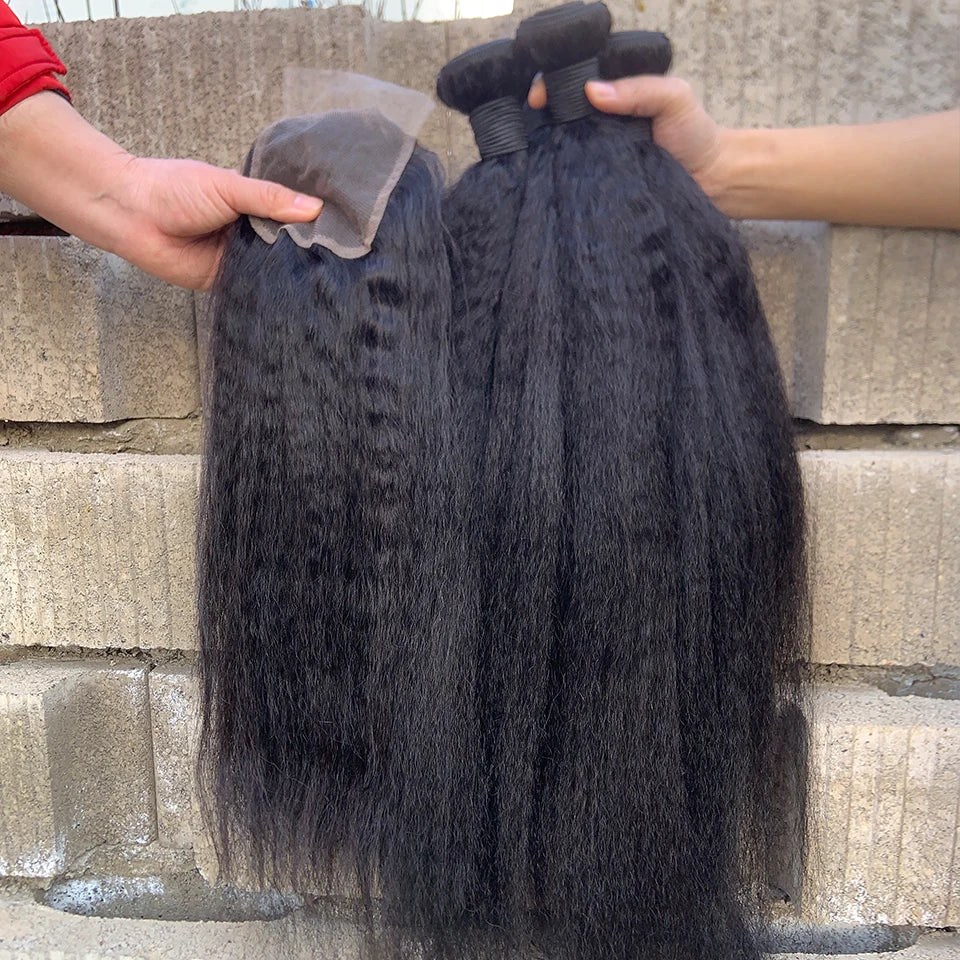 Wholesale 8-30 Inch Kinky Straight Human Hair Bundle Virgin Hair Brazilian Yaki Hair Bundle Remy Human Hair Extensions for Women