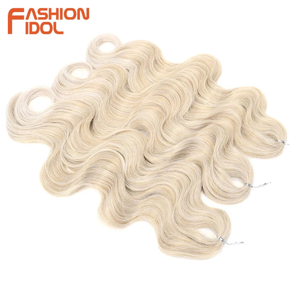 FASHION IDOL 24 inch Body Wave Crochet Hair 3PCS Synthetic Hair Braids Fake Hair Ombre Blonde Natural Braiding Hair Extensions