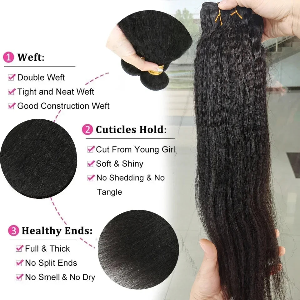 Wholesale 8-30 Inch Kinky Straight Human Hair Bundle Virgin Hair Brazilian Yaki Hair Bundle Remy Human Hair Extensions for Women