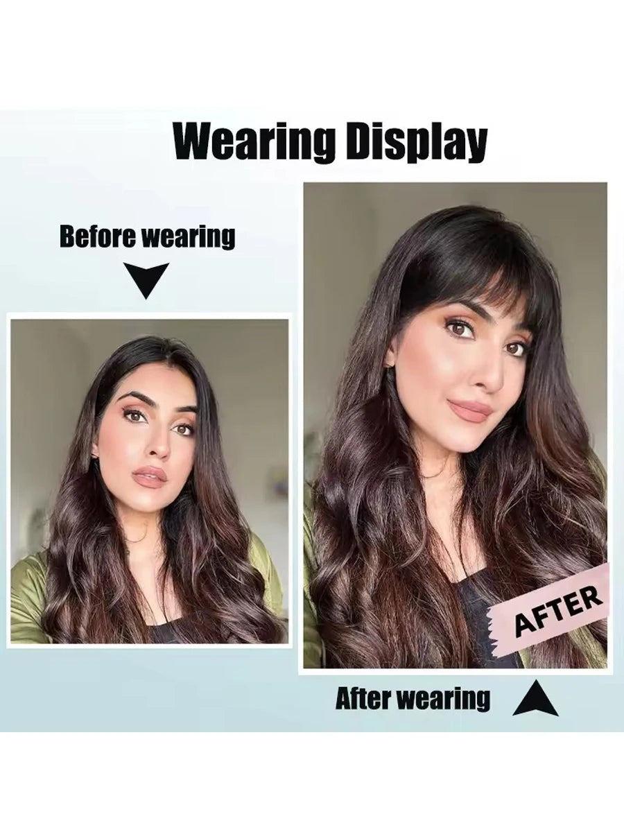 Synthetic Hair Clip-In Bangs Cut Wispy Fringe with Sideburns Dark Brown Natural Look for Women Daily Party Wear