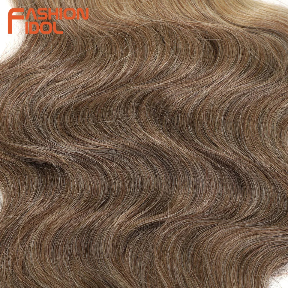 FASHION IDOL 24 inch Body Wave Crochet Hair 3PCS Synthetic Hair Braids Fake Hair Ombre Blonde Natural Braiding Hair Extensions