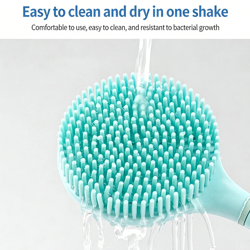 Double-Sided Shower Body Brush Silicone Long Handle Bathroom Wash Brush Bathing Massage Back Body Exfoliating Brush