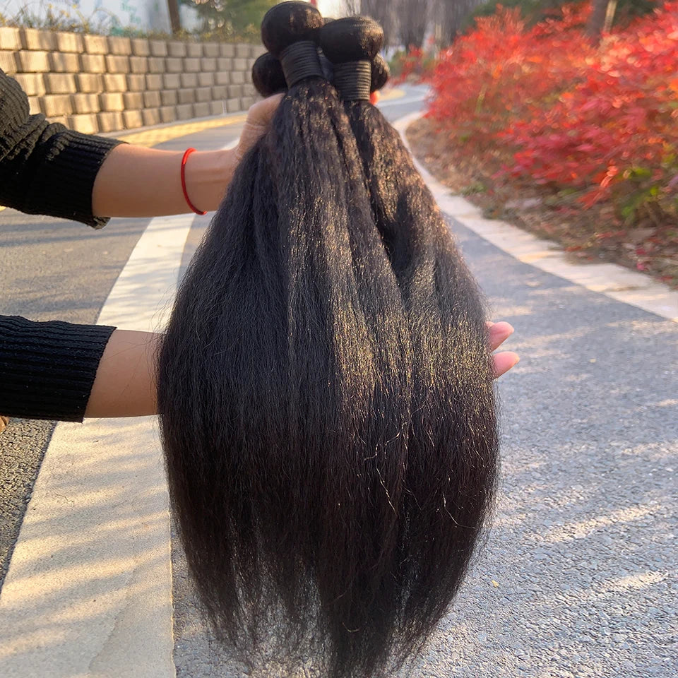 Wholesale 8-30 Inch Kinky Straight Human Hair Bundle Virgin Hair Brazilian Yaki Hair Bundle Remy Human Hair Extensions for Women