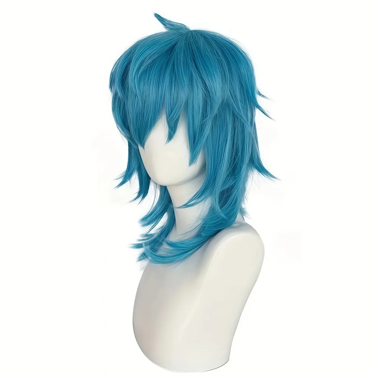 Artificial Medium-Length Straight Blue Salic Cosplay Hairstyle with Bangs - Heat-Resistant, Synthetic, Perfect for Halloween