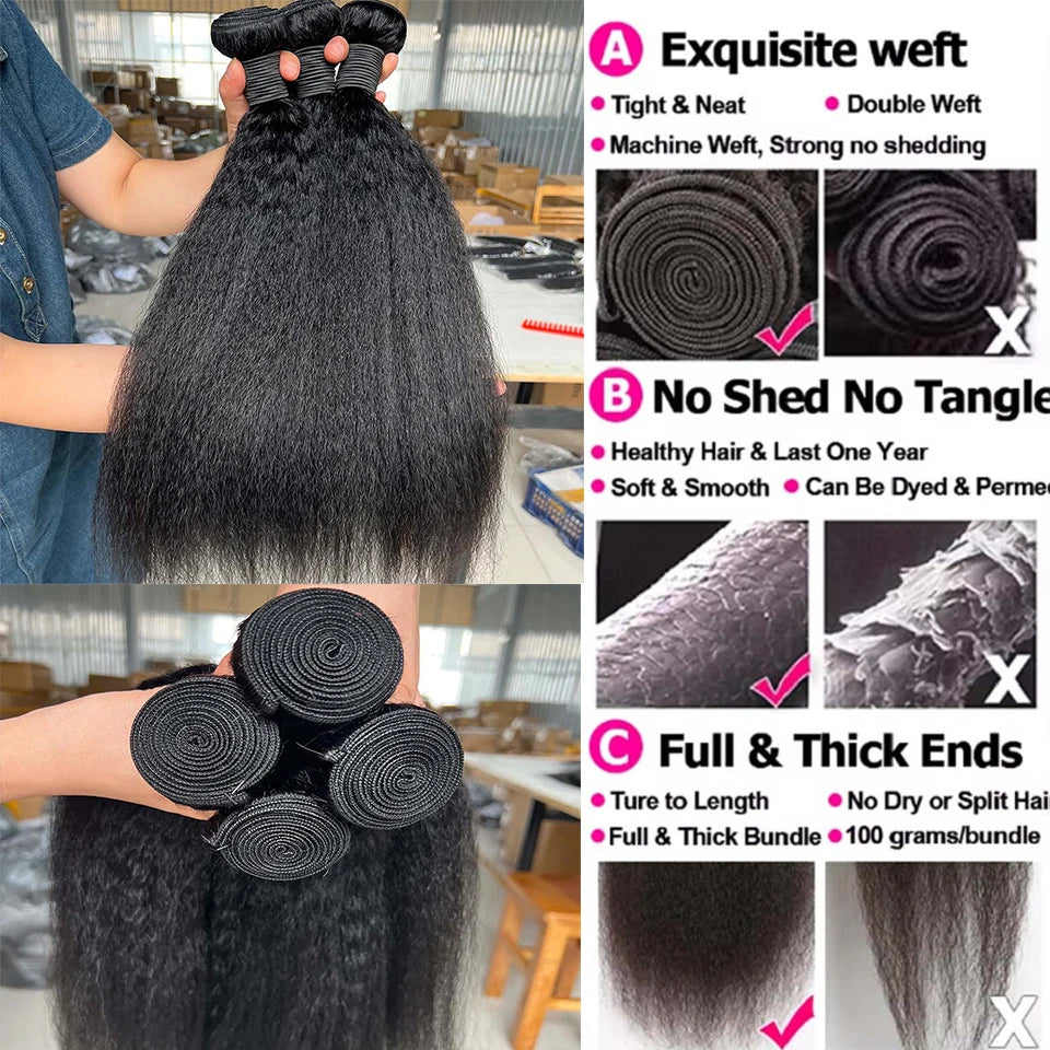 Wholesale 8-30 Inch Kinky Straight Human Hair Bundle Virgin Hair Brazilian Yaki Hair Bundle Remy Human Hair Extensions for Women