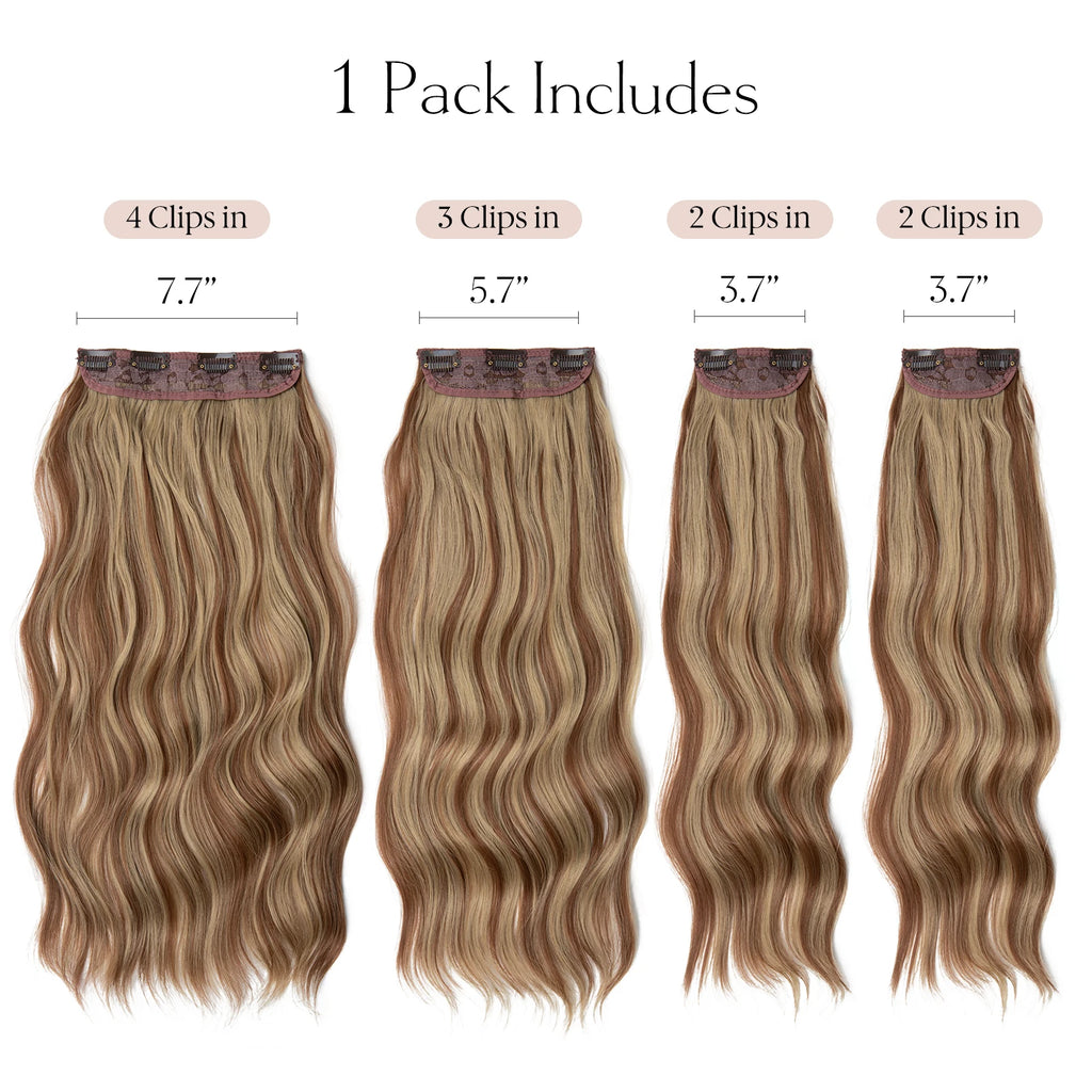 SARLA 4pcs/set Synthetic Long Wavy Clip In Hair Extensions 22" Thick Hairpiece For Women Brown Blonde Black Natural Fake Hair