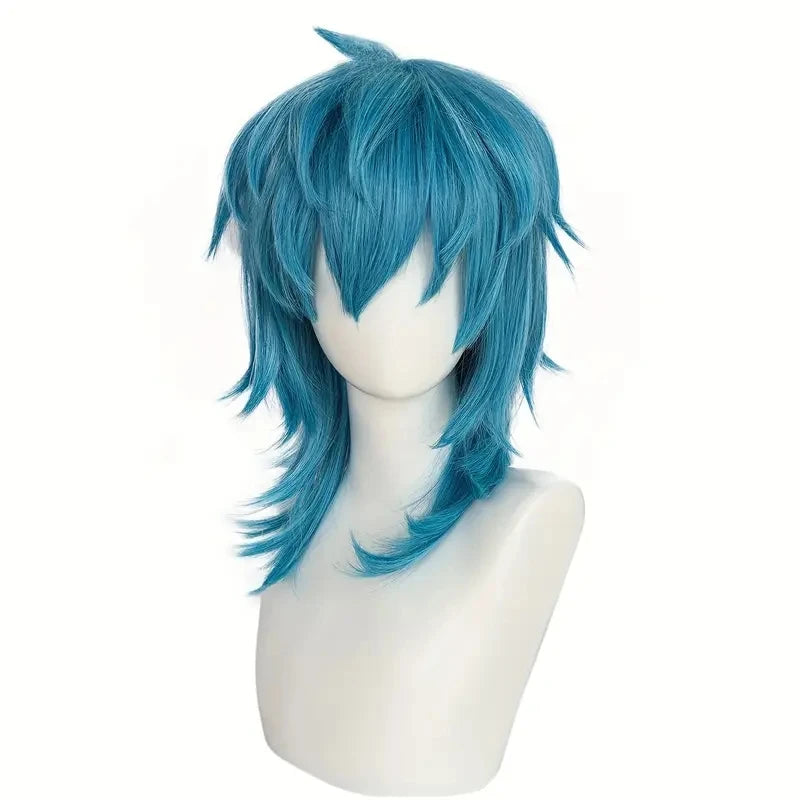 Artificial Medium-Length Straight Blue Salic Cosplay Hairstyle with Bangs - Heat-Resistant, Synthetic, Perfect for Halloween