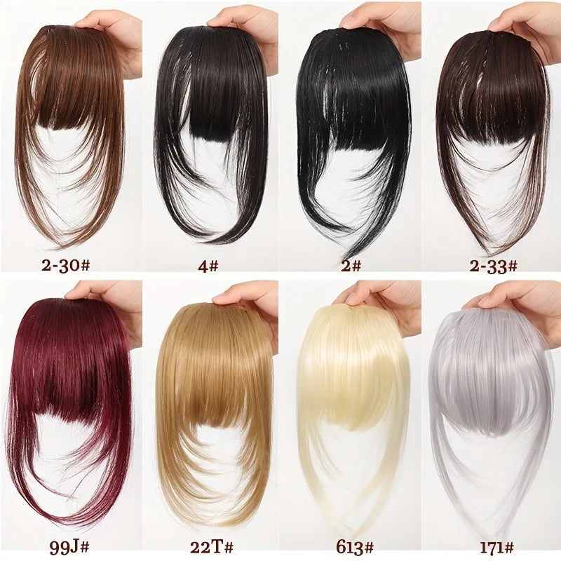 Synthetic Hair Clip-In Bangs Cut Wispy Fringe with Sideburns Dark Brown Natural Look for Women Daily Party Wear