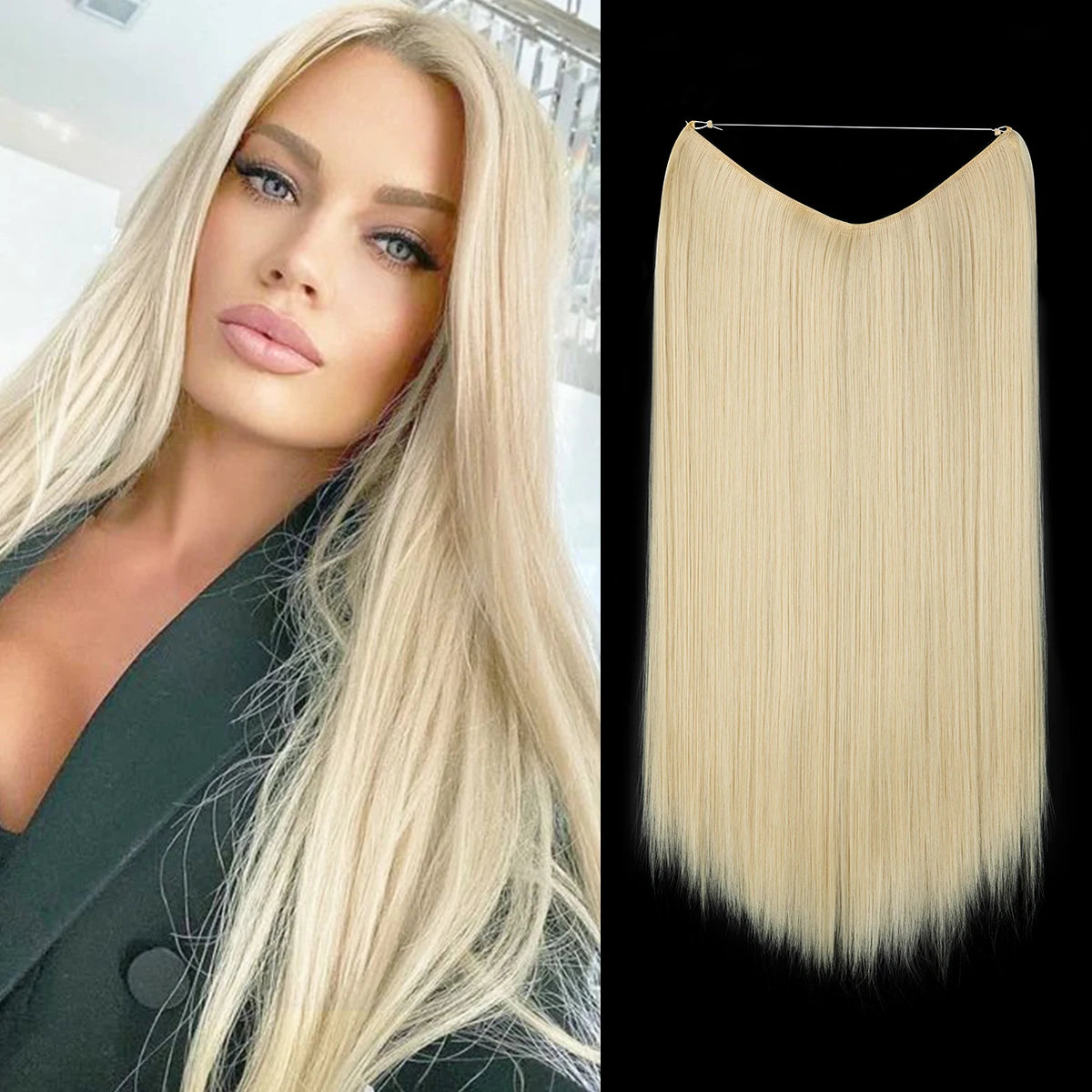 SARLA Synthetic No Clip Hair Extension Ombre Natural Fake False Long Straight Hairpiece Blonde Hair For Women