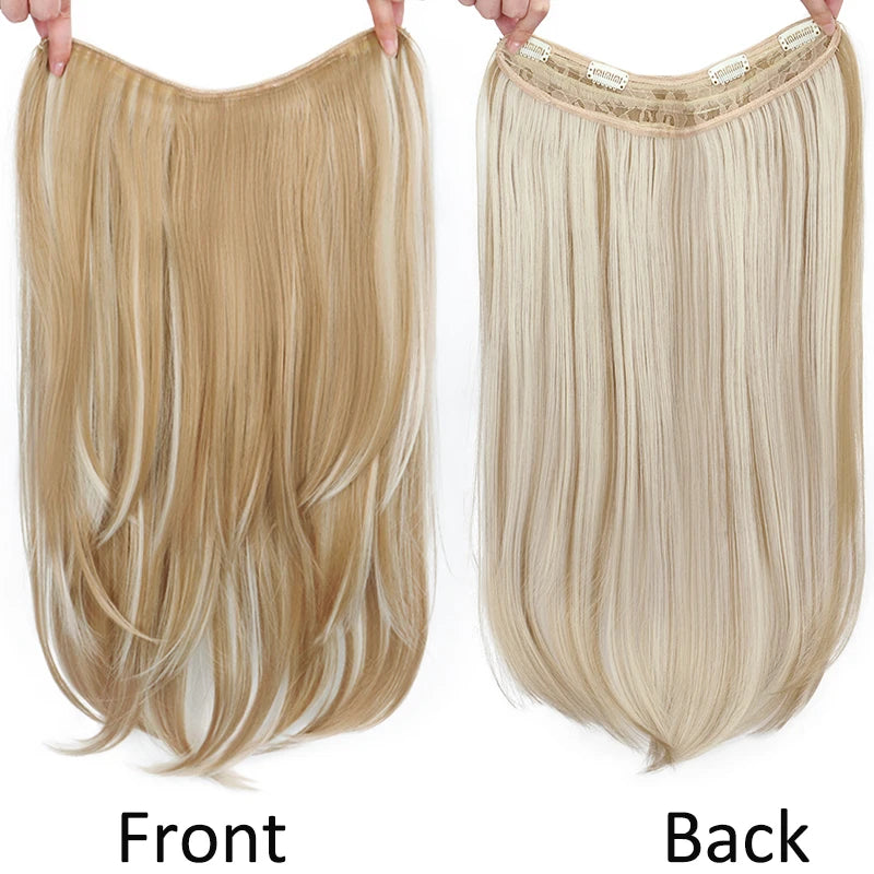 WIGSIN 22Inch Synthetic Long Straight Layered Clip-in Hair Extension V-shaped Black Blonde Invisible Hairpiece for Women
