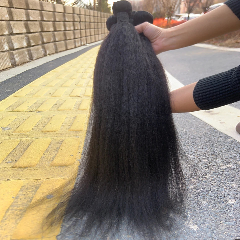 Wholesale 8-30 Inch Kinky Straight Human Hair Bundle Virgin Hair Brazilian Yaki Hair Bundle Remy Human Hair Extensions for Women