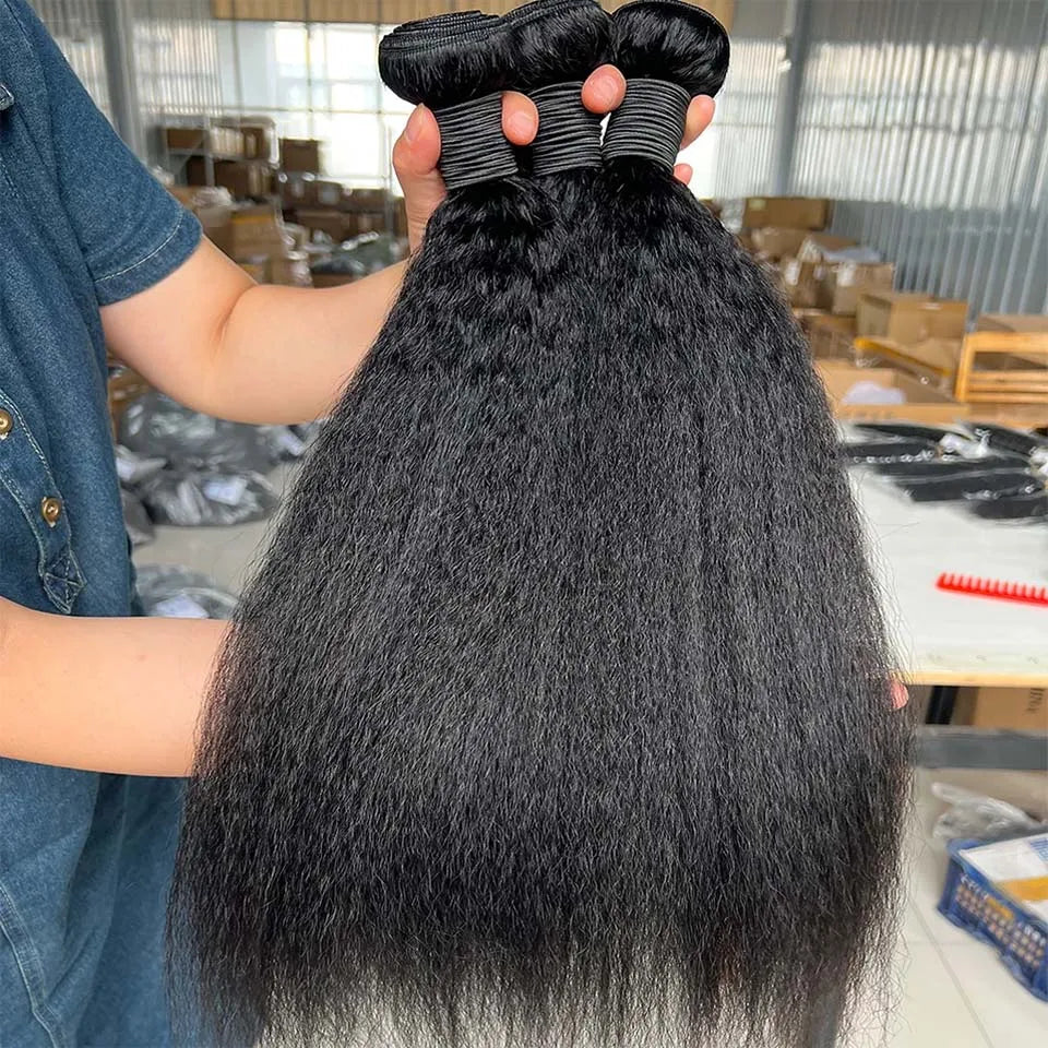 Wholesale 8-30 Inch Kinky Straight Human Hair Bundle Virgin Hair Brazilian Yaki Hair Bundle Remy Human Hair Extensions for Women