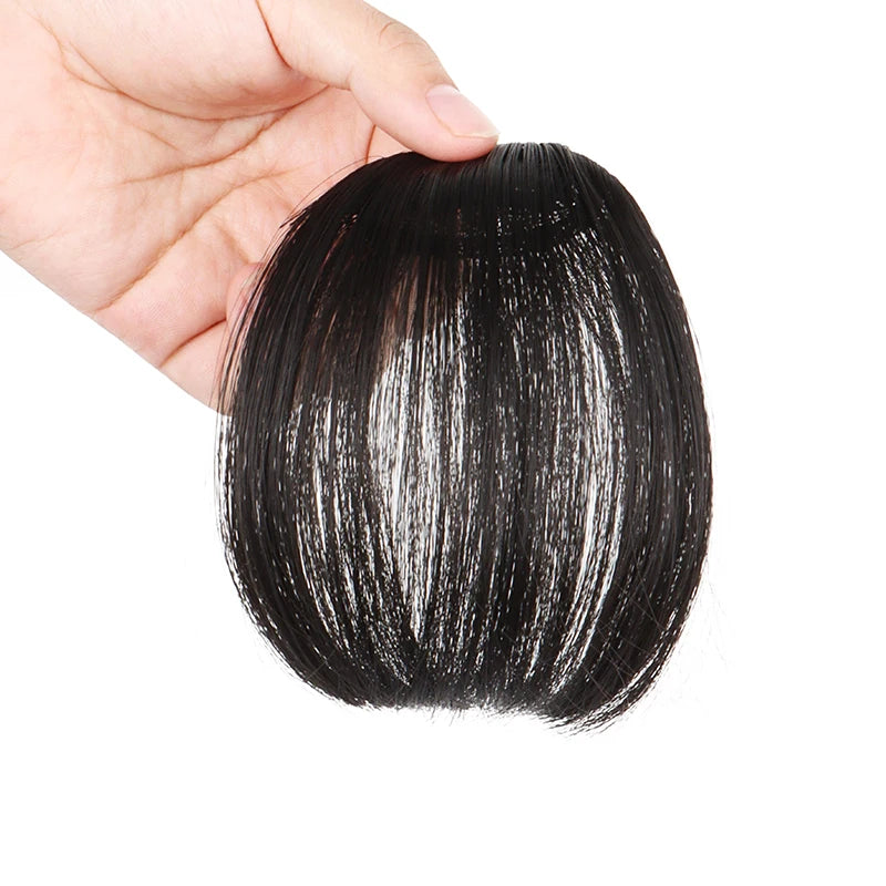 Synthetic Air Bangs Sideburns Short Straight Clip in Bangs Fake Front Hairpiece for Women Daily Use Easy to Wear