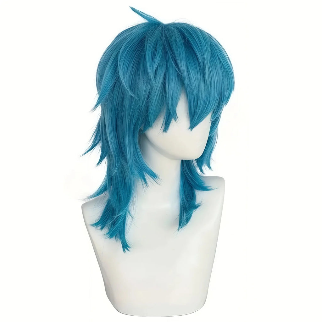 Artificial Medium-Length Straight Blue Salic Cosplay Hairstyle with Bangs - Heat-Resistant, Synthetic, Perfect for Halloween