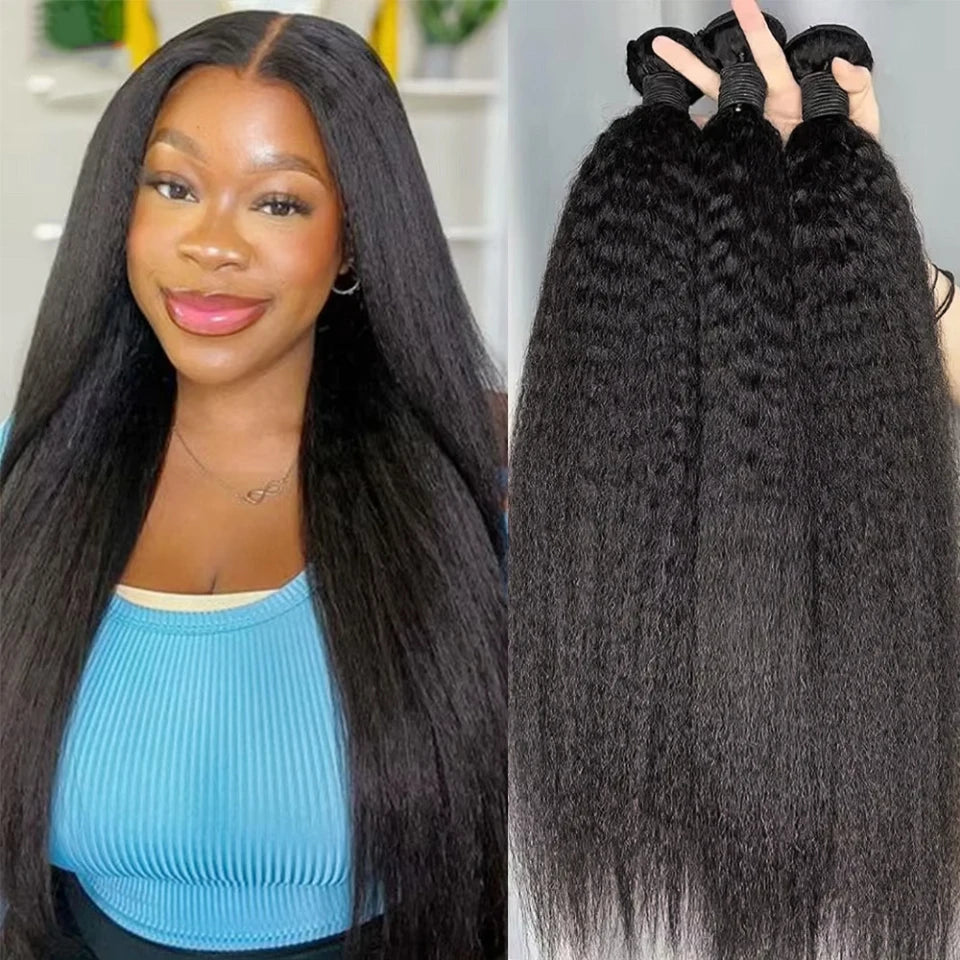 Wholesale 8-30 Inch Kinky Straight Human Hair Bundle Virgin Hair Brazilian Yaki Hair Bundle Remy Human Hair Extensions for Women