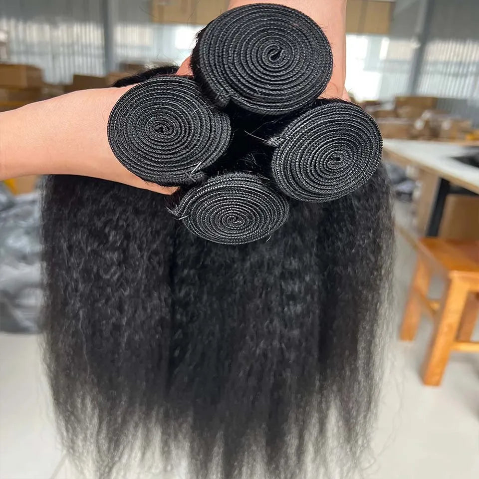 Wholesale 8-30 Inch Kinky Straight Human Hair Bundle Virgin Hair Brazilian Yaki Hair Bundle Remy Human Hair Extensions for Women