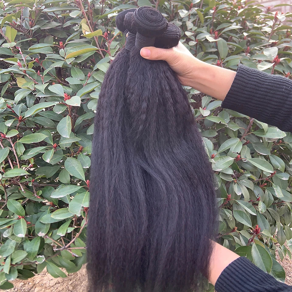 Wholesale 8-30 Inch Kinky Straight Human Hair Bundle Virgin Hair Brazilian Yaki Hair Bundle Remy Human Hair Extensions for Women