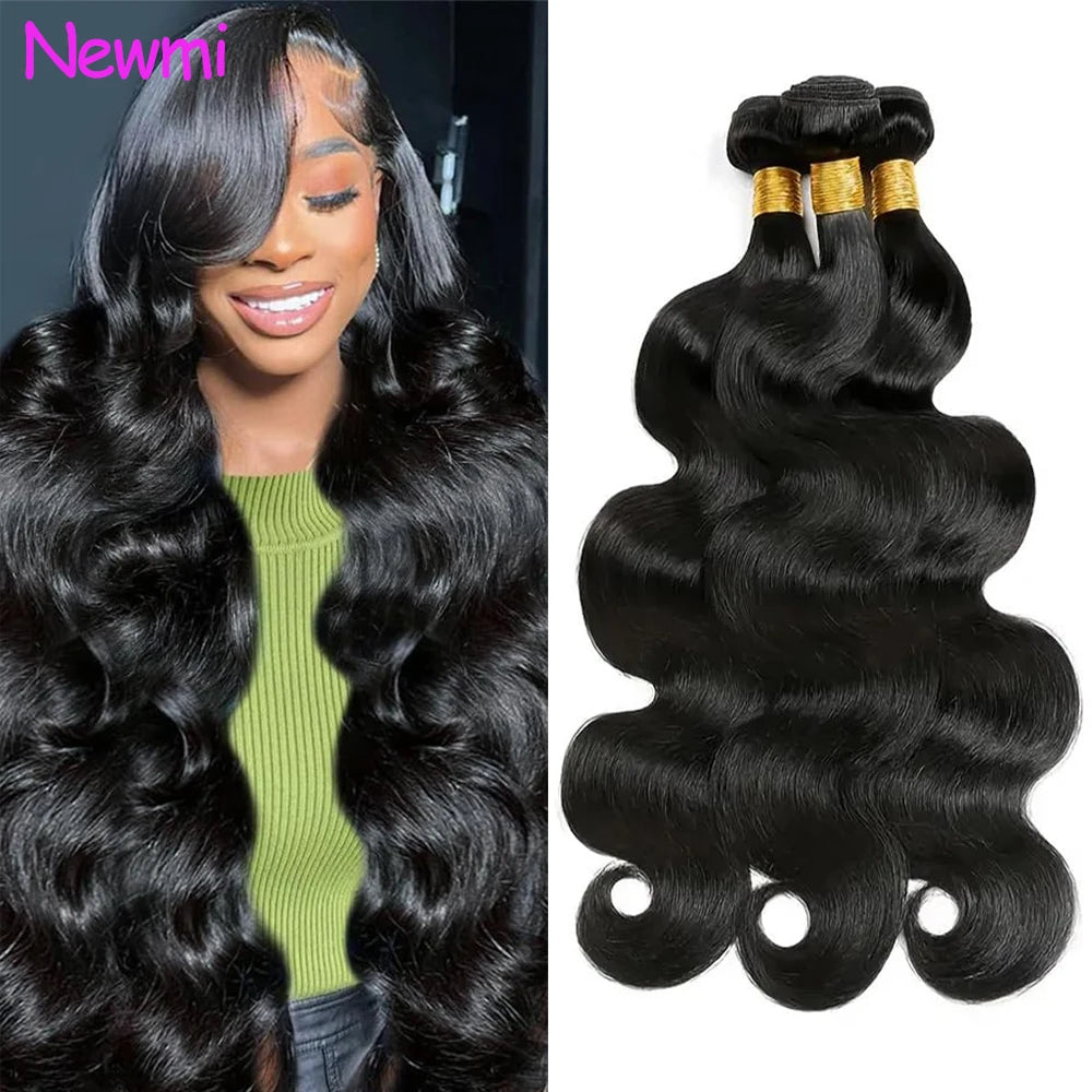 Newmi 12A Brazilian Body Wave Human Hair Bundles 100% Human Hair Extensions Natural Black 10-30 Inch 1/2/3/4pcs Bundles