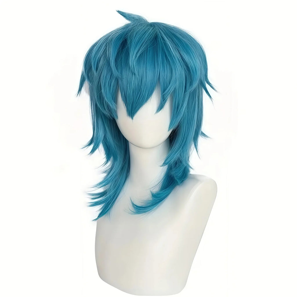 Artificial Medium-Length Straight Blue Salic Cosplay Hairstyle with Bangs - Heat-Resistant, Synthetic, Perfect for Halloween