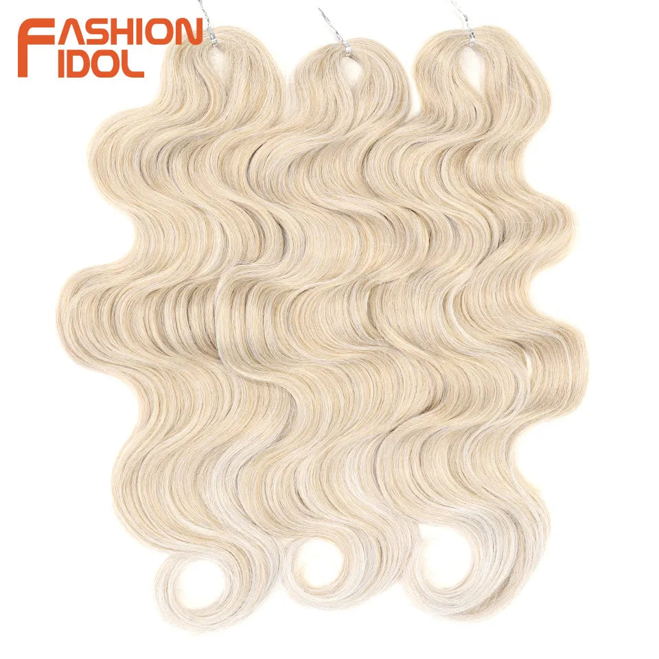 FASHION IDOL 24 inch Body Wave Crochet Hair 3PCS Synthetic Hair Braids Fake Hair Ombre Blonde Natural Braiding Hair Extensions