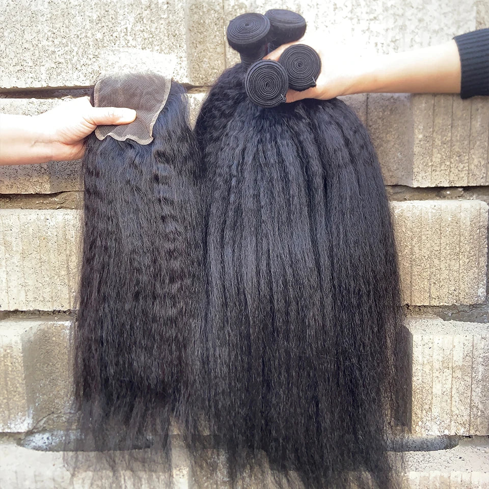 Wholesale 8-30 Inch Kinky Straight Human Hair Bundle Virgin Hair Brazilian Yaki Hair Bundle Remy Human Hair Extensions for Women