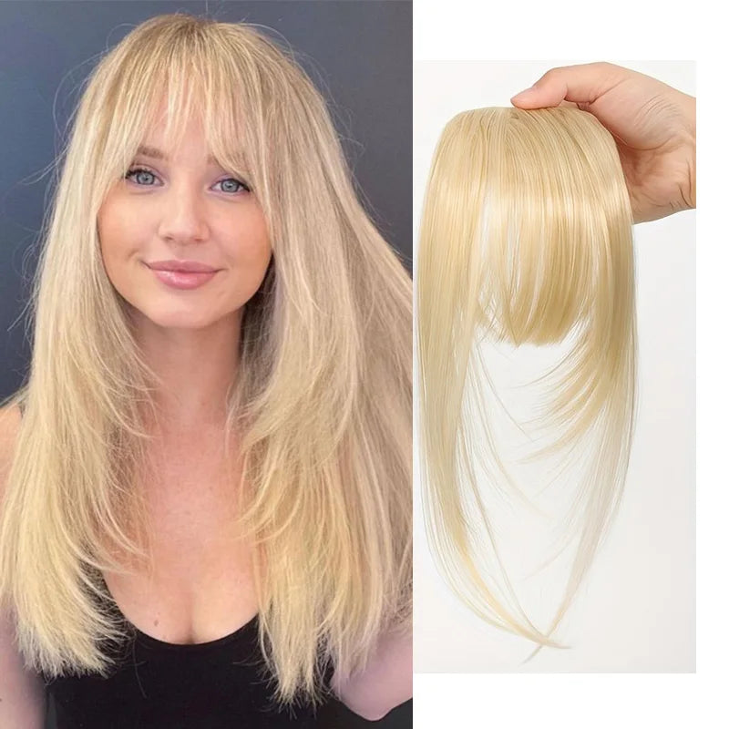 Synthetic Hair Clip-In Bangs Cut Wispy Fringe with Sideburns Dark Brown Natural Look for Women Daily Party Wear