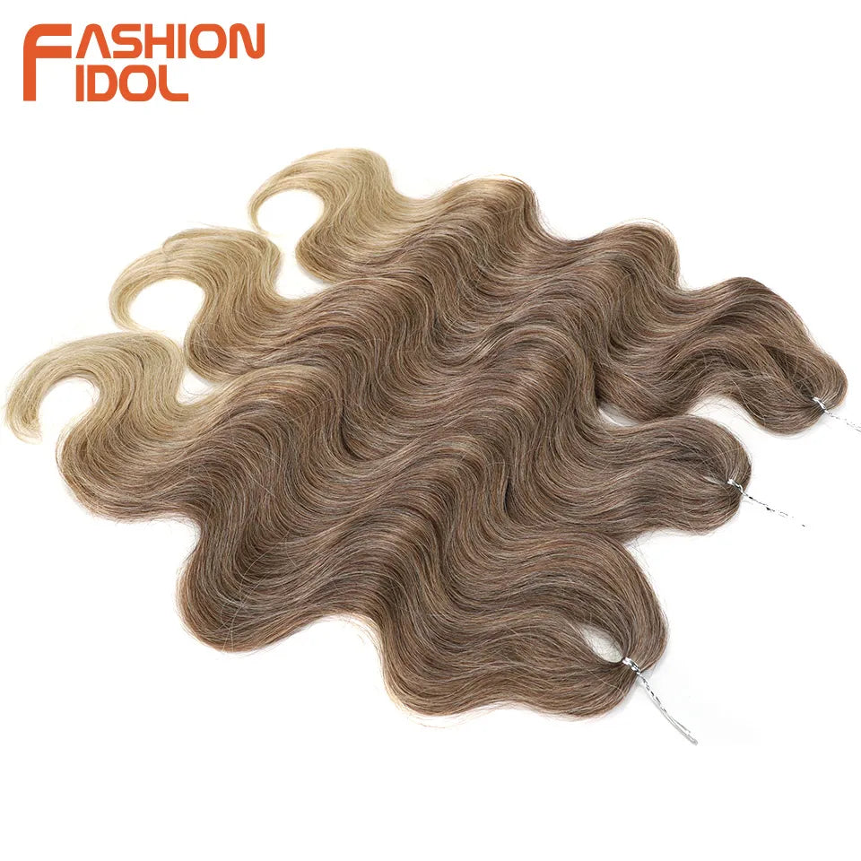 FASHION IDOL 24 inch Body Wave Crochet Hair 3PCS Synthetic Hair Braids Fake Hair Ombre Blonde Natural Braiding Hair Extensions