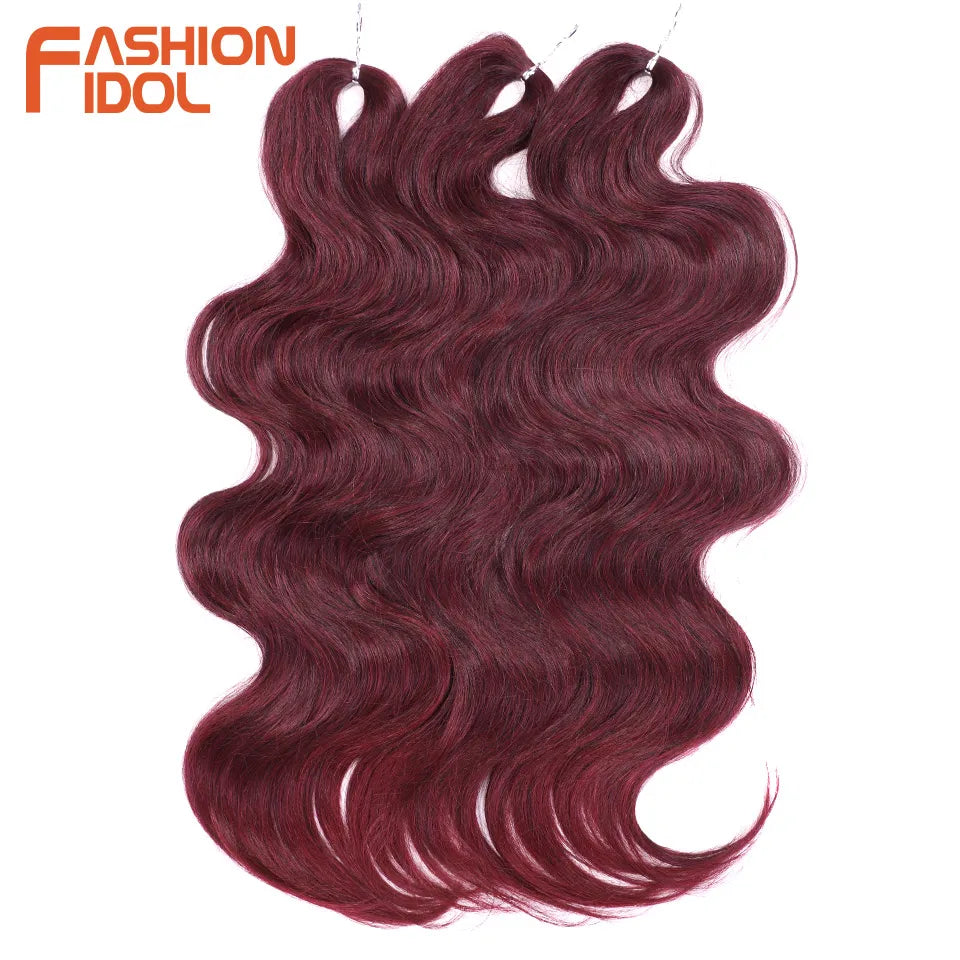 FASHION IDOL 24 inch Body Wave Crochet Hair 3PCS Synthetic Hair Braids Fake Hair Ombre Blonde Natural Braiding Hair Extensions