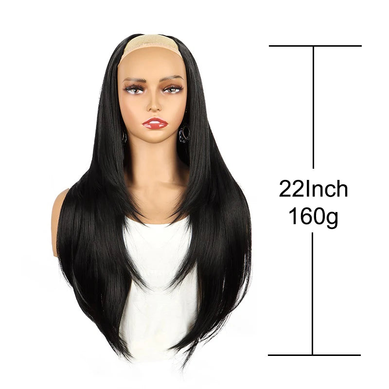 WIGSIN 22Inch Synthetic Long Straight Layered Clip-in Hair Extension V-shaped Black Blonde Invisible Hairpiece for Women