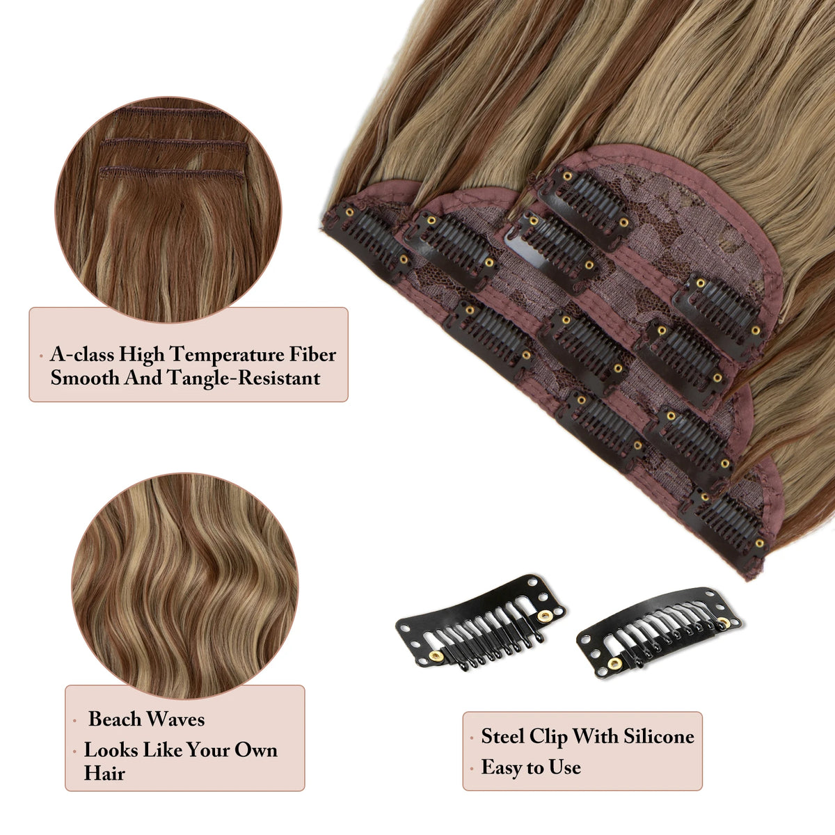 SARLA 4pcs/set Synthetic Long Wavy Clip In Hair Extensions 22" Thick Hairpiece For Women Brown Blonde Black Natural Fake Hair