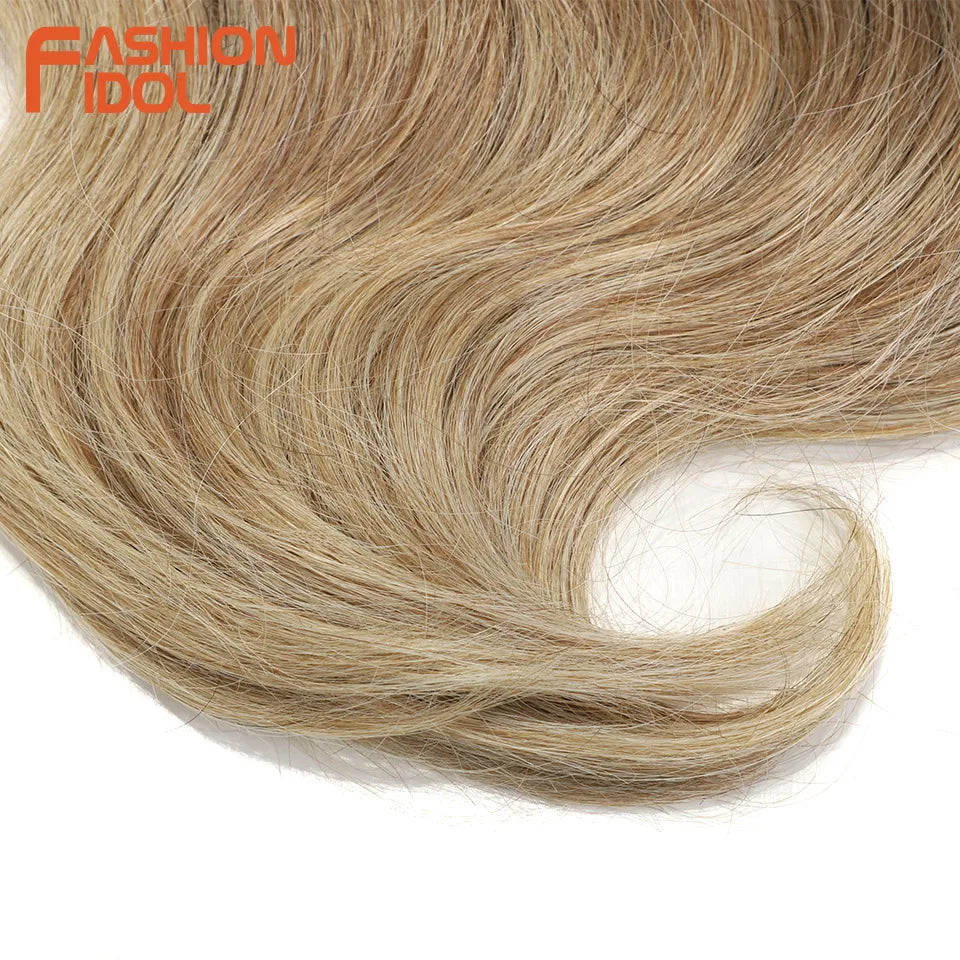 FASHION IDOL 24 inch Body Wave Crochet Hair 3PCS Synthetic Hair Braids Fake Hair Ombre Blonde Natural Braiding Hair Extensions